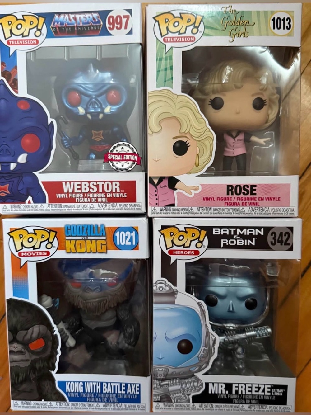 Funko Pop! Webstor, Rose, Kong & Mr. Freeze Vinyl Figures - Blue & Pink Accents